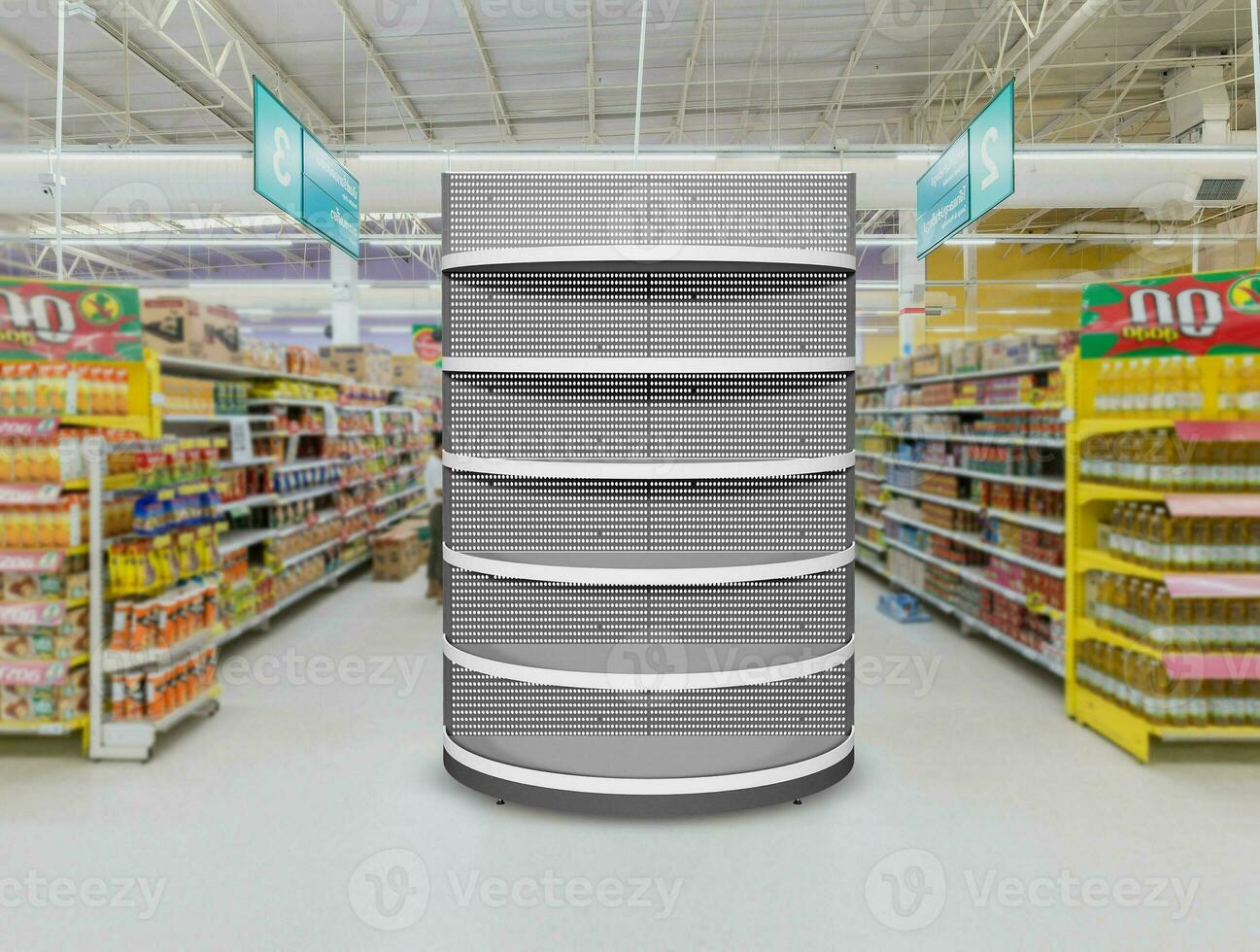 Super market product gondola end cap shelf 3D Illustration photo