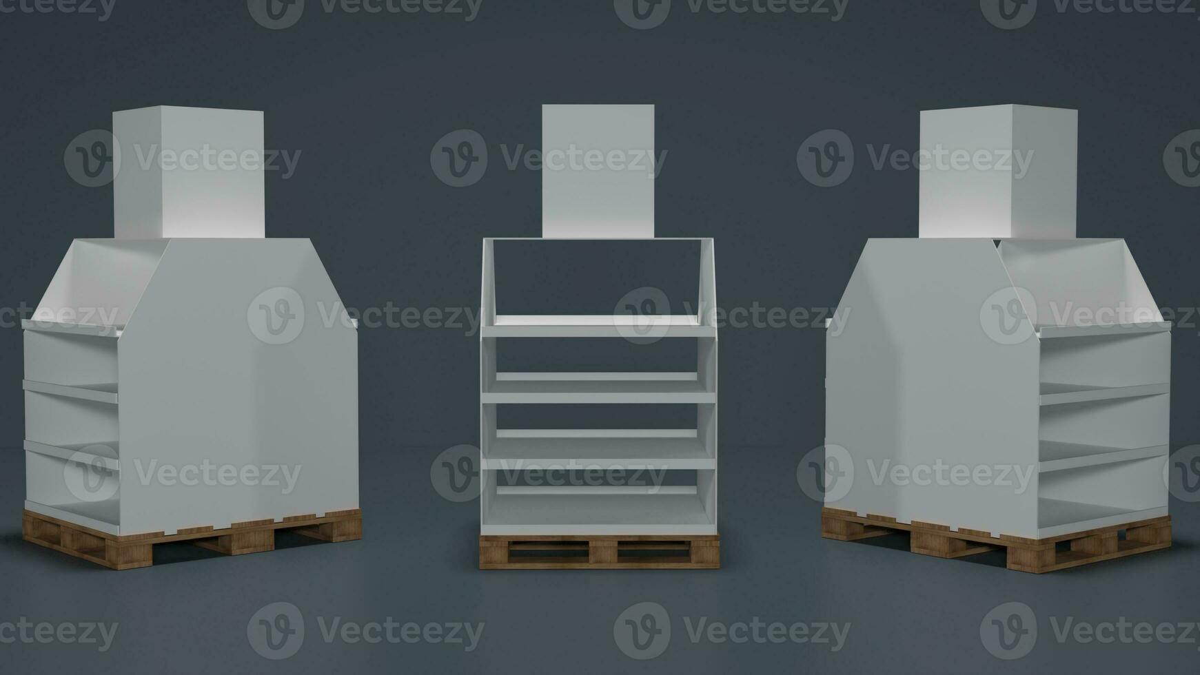 Super store pallet product display shelf design 3D illustration photo