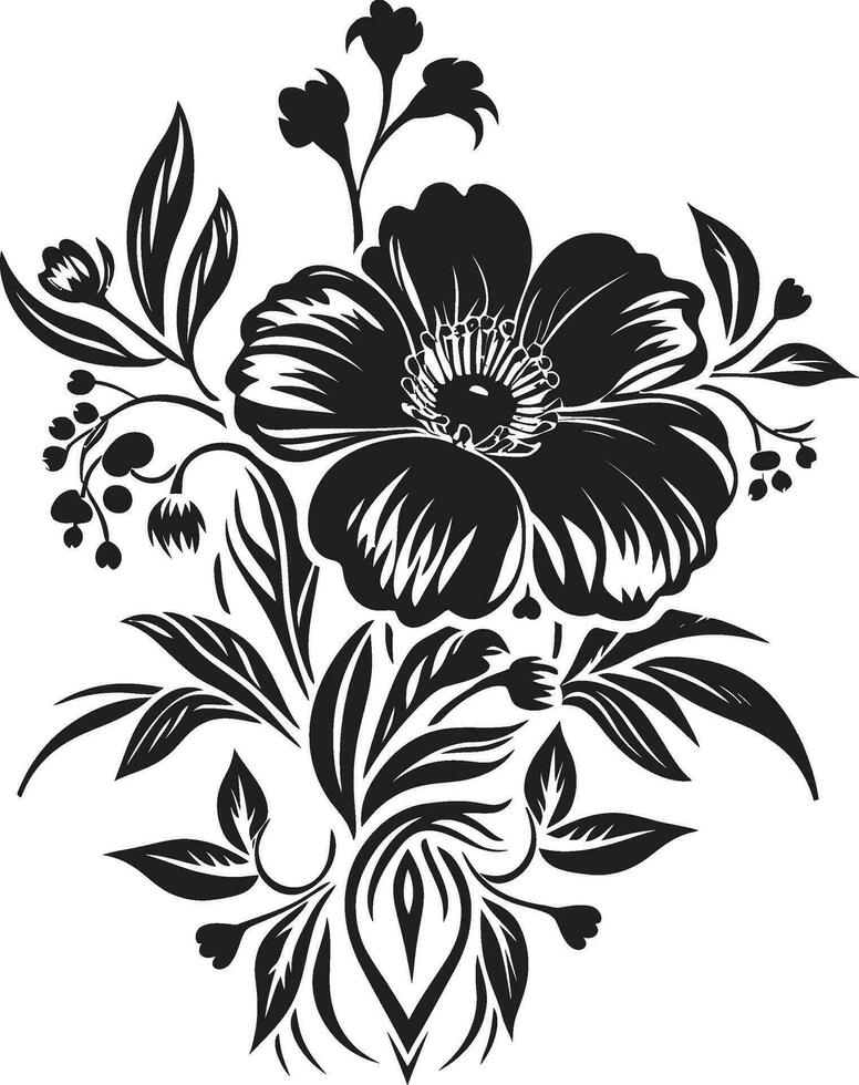 Monochrome Petal Serenade Noir Vector Iconography Whimsical Inked Flora Moody Hand Drawn Floral Vectors