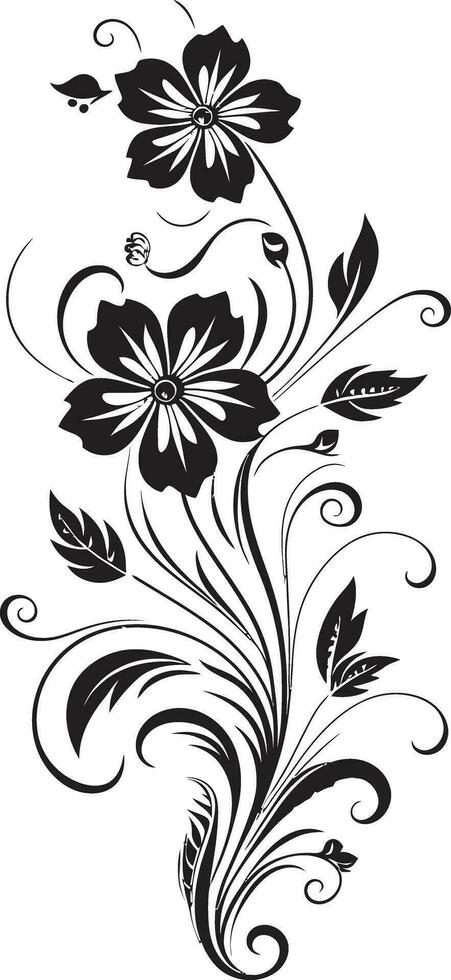 Elegant Floral Intricacy Black Vector Botanical Noir Emblem Vector Logo