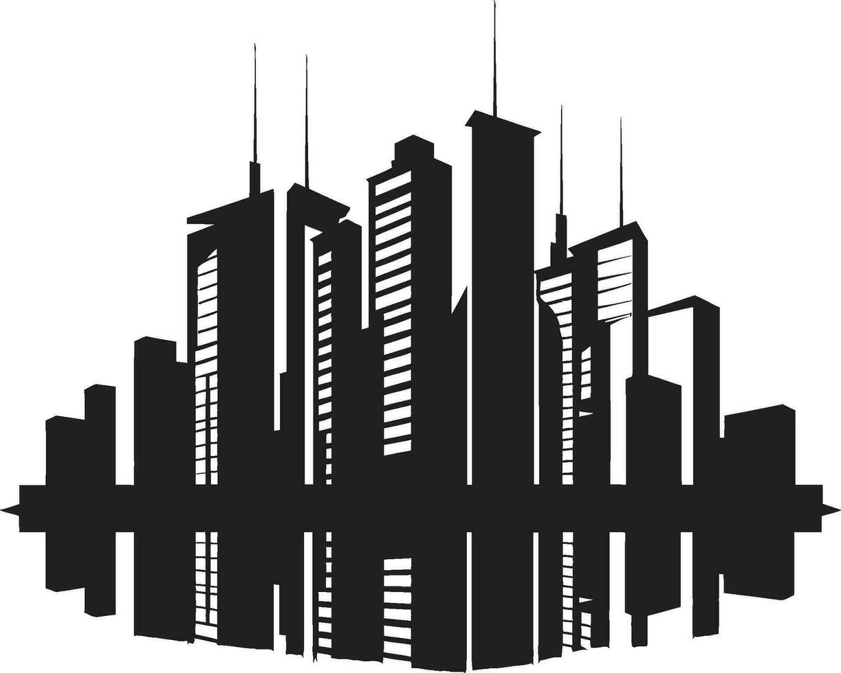 Downtown Tower Silhouette Multifloor Cityscape Vector Logo Cityline Skyscraper Impression Urban Multifloor Vector Logo