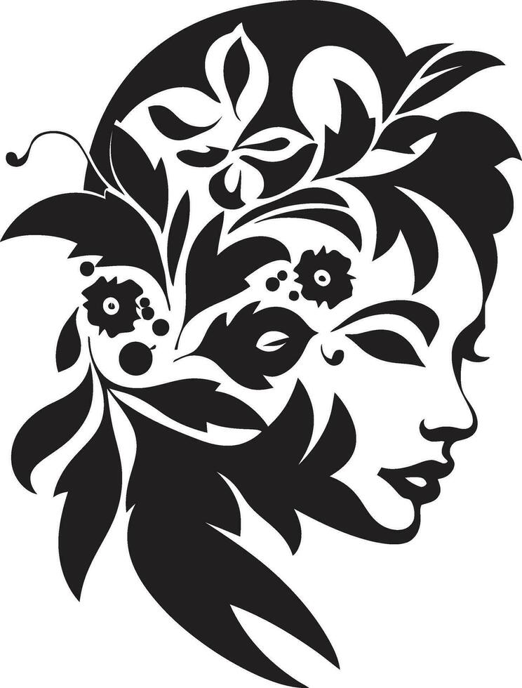 sofisticado floración aura hecho a mano emblema resumen flora fusión negro artístico cara emblema vector