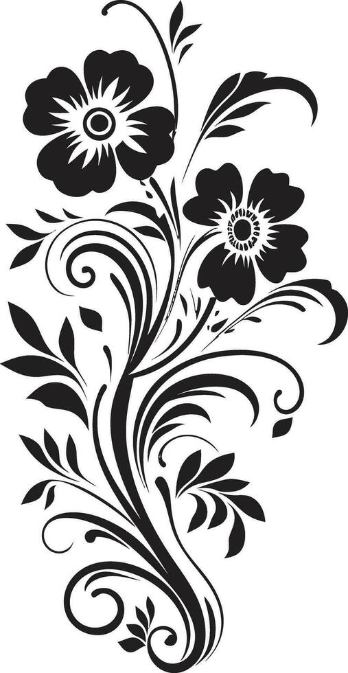 Noir Floral Chic Iconic Vector Logo Artistic Petal Scrolls Black Icon Design