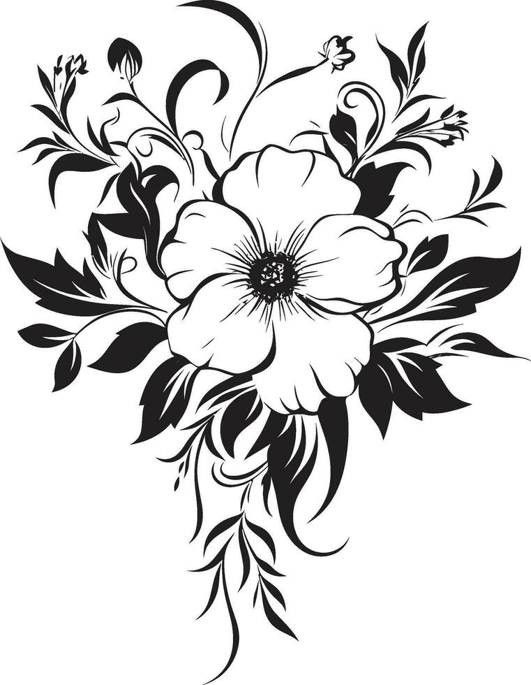 Elegant Inked Petal Odyssey Hand Drawn Floral Logos Noir Gardenia Symphony Noir Logo Icons vector