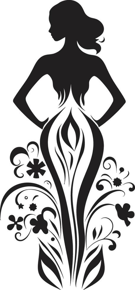 Modern Flowered Persona Black Woman Emblem Artistic Floral Attire Elegant Vector Emblem