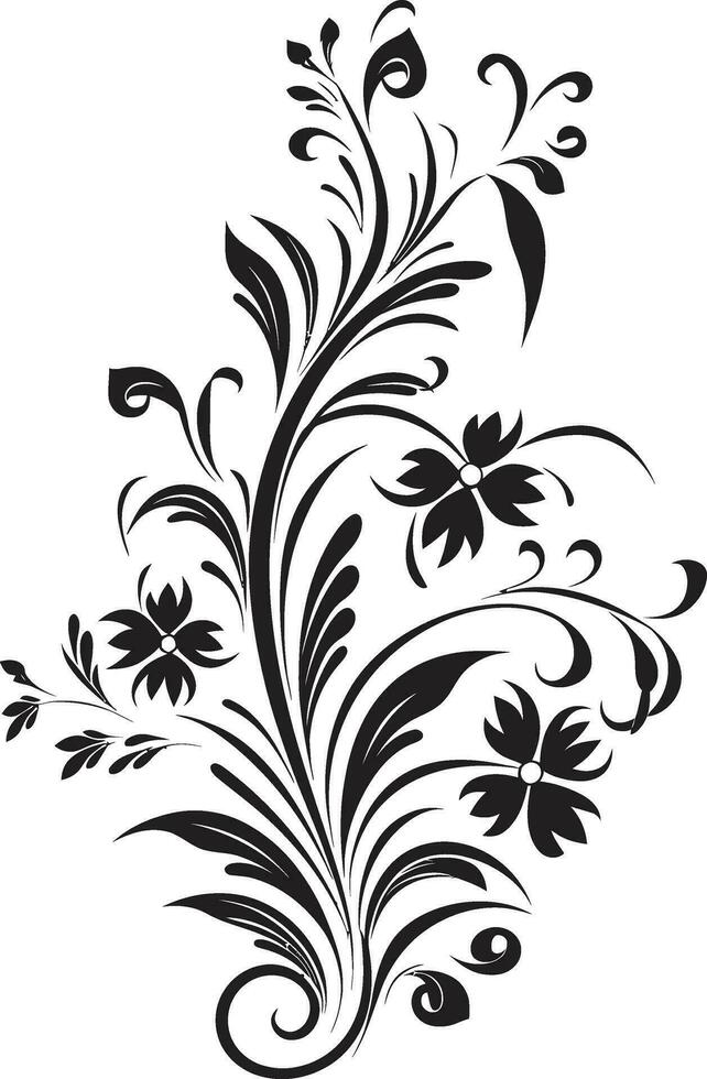 Noir Floral Ornament Hand Rendered Black Logo Icon Whimsical Noir Blooms Hand Drawn Vector Emblem