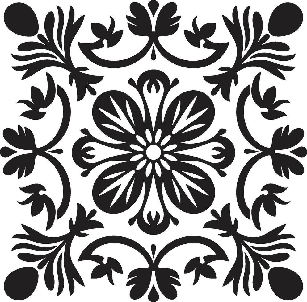 Patterned Petal Design Black Emblem Flower Geometry Vector Tile Icon