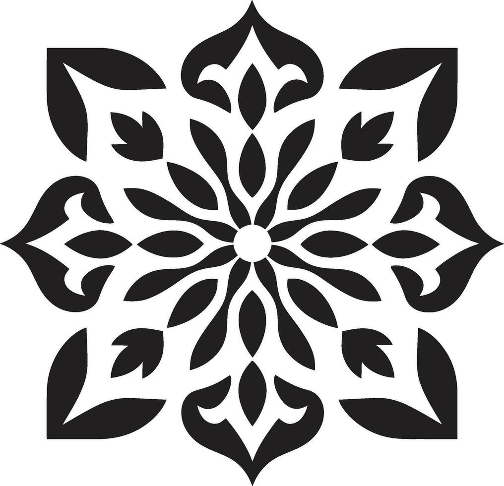 Botanical Grid in Black Vector Design Mosaic Florals Geometric Tile Logo