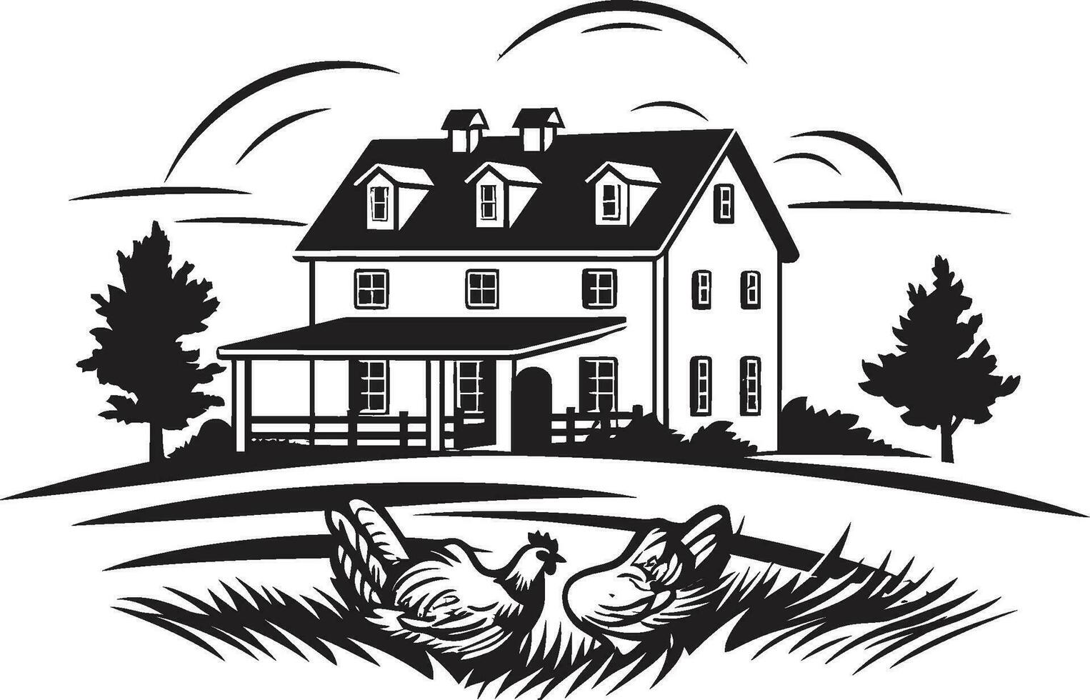 Rural Dwelling Impression Farmers House Vector Logo Pastoral Homestead Symbol Farmhouse Vector Icon Design