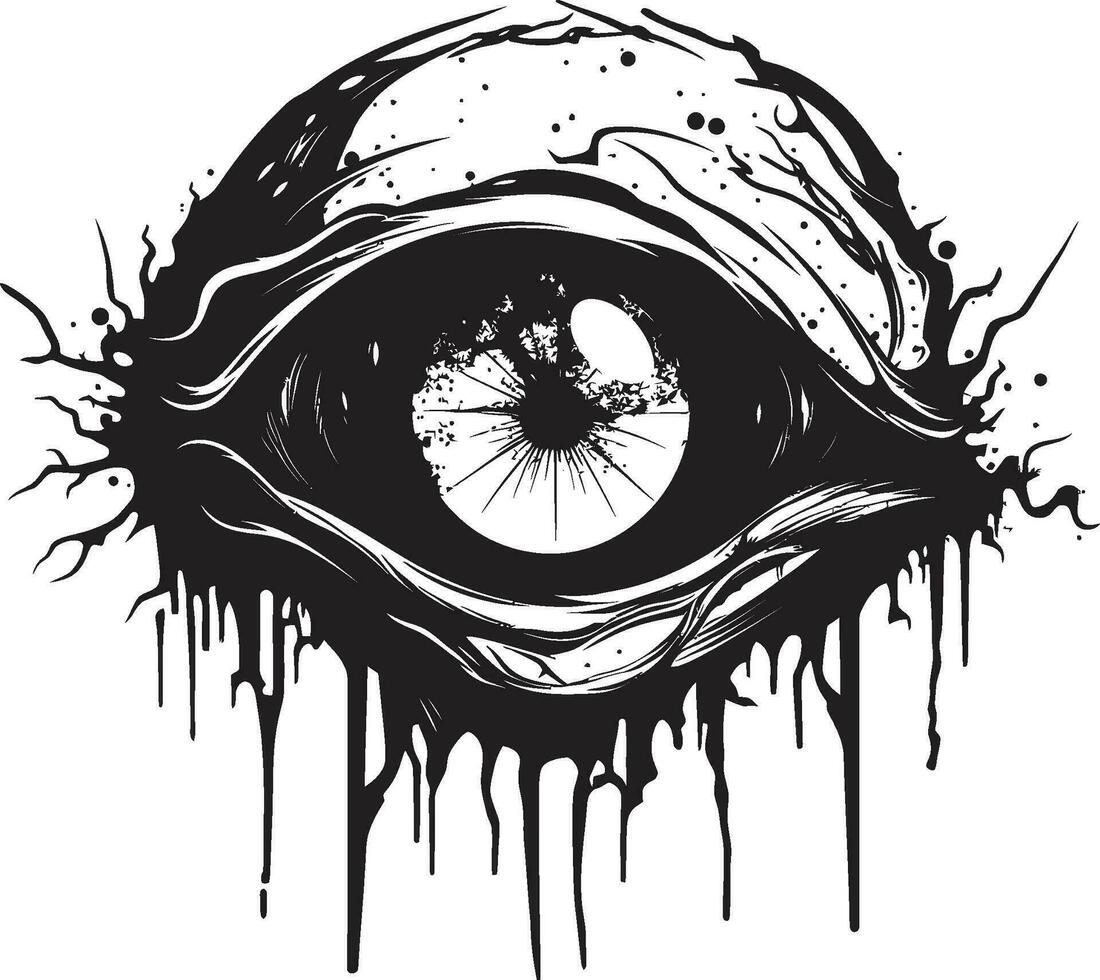 Horrifying Gaze Black Creepy Eye Logo Spooky Zombie Glare Vector Scary Eye Design