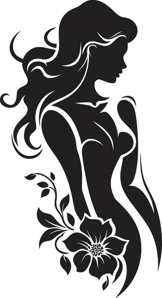 Sophisticated Bloom Aura Handcrafted Emblem Abstract Flora Fusion Black Artistic Face Emblem vector