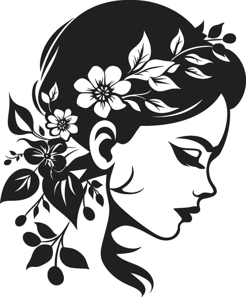 agraciado floral silueta negro cara emblema elegante floraciones persona mujer vector diseño