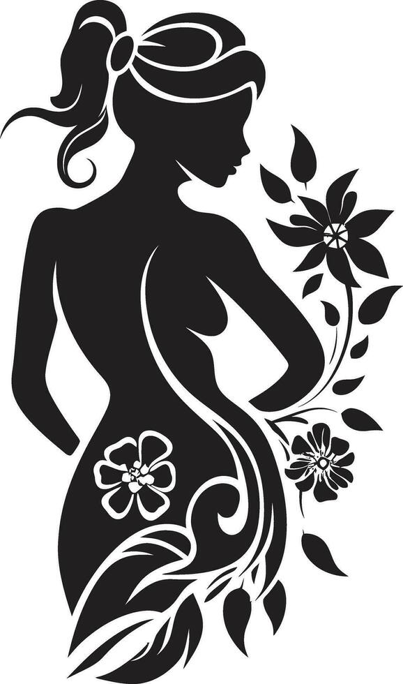 Clean Floral Couture Black Hand Drawn Icon Whimsical Petal Radiance Vector Woman Icon