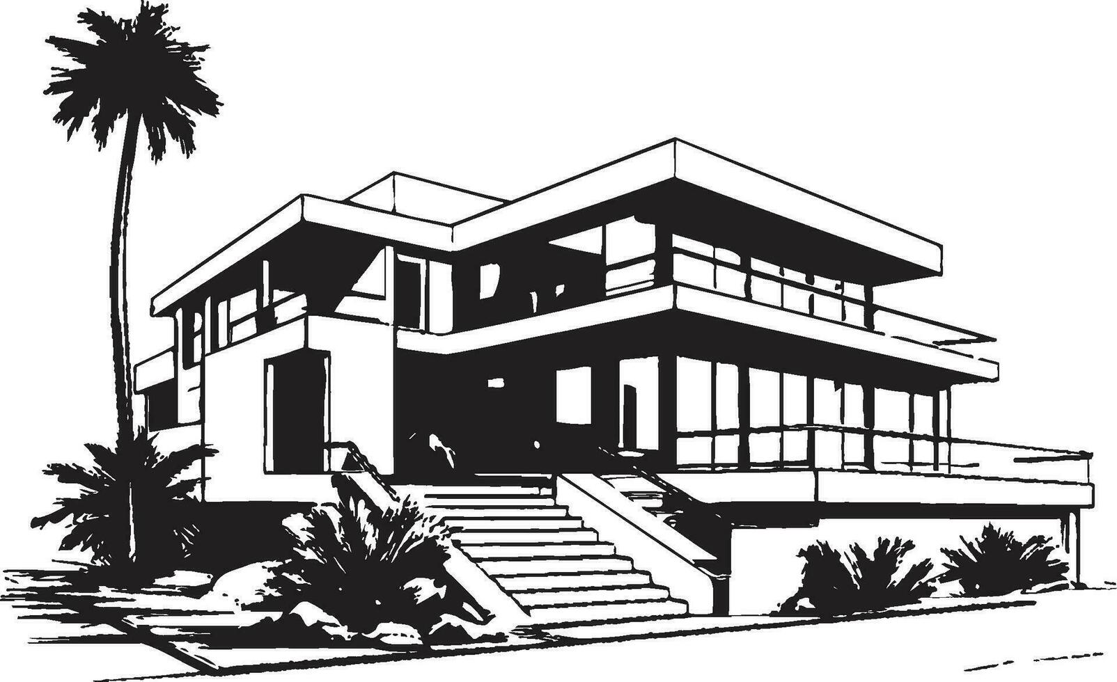 Contemporary Villa Blueprint Iconic Building Structure in Vector Villa Construction Blueprint Emblematic Contemporary Structure in Vector