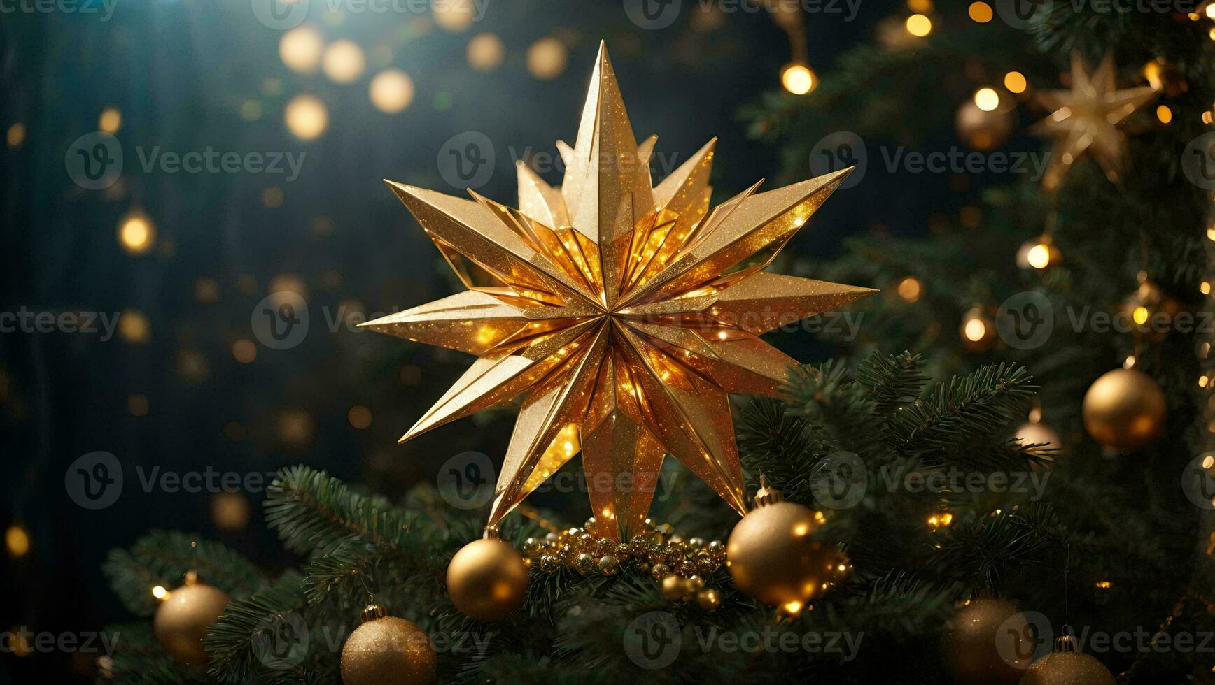 AI generated golden star tree topper photo