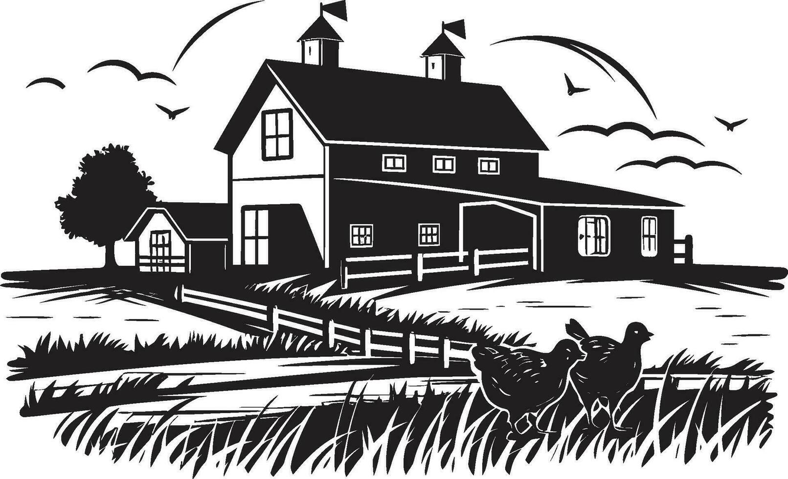 Agrarian Abode Blueprint Farmhouse Design Vector Logo Pastoral Residence Mark Farmers House Vector Icon