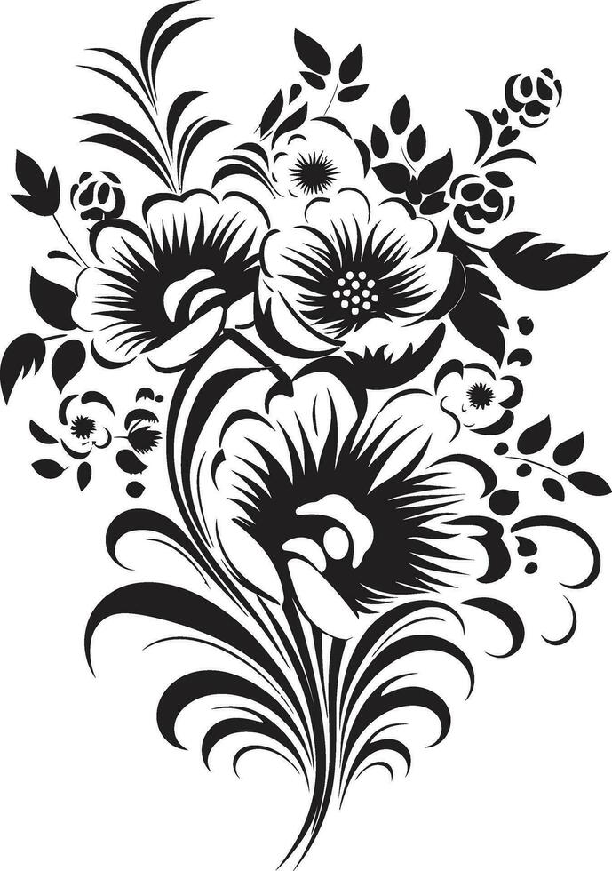 majestuoso flor racimo decorativo negro logo Clásico pétalo arreglo negro ramo de flores emblema vector