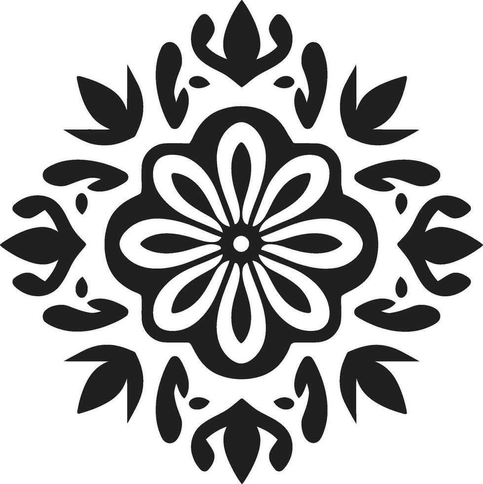 Floral Lattice Black Vector Tile Pattern Vectorized Blooms Geometric Floral Icon