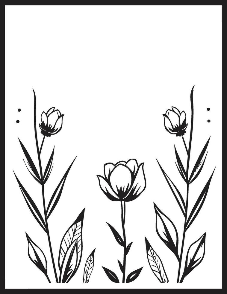 Clean Vector Botanicals Iconic Black Logo Element Whimsical Noir Blooms Hand Drawn Vector Icon Design