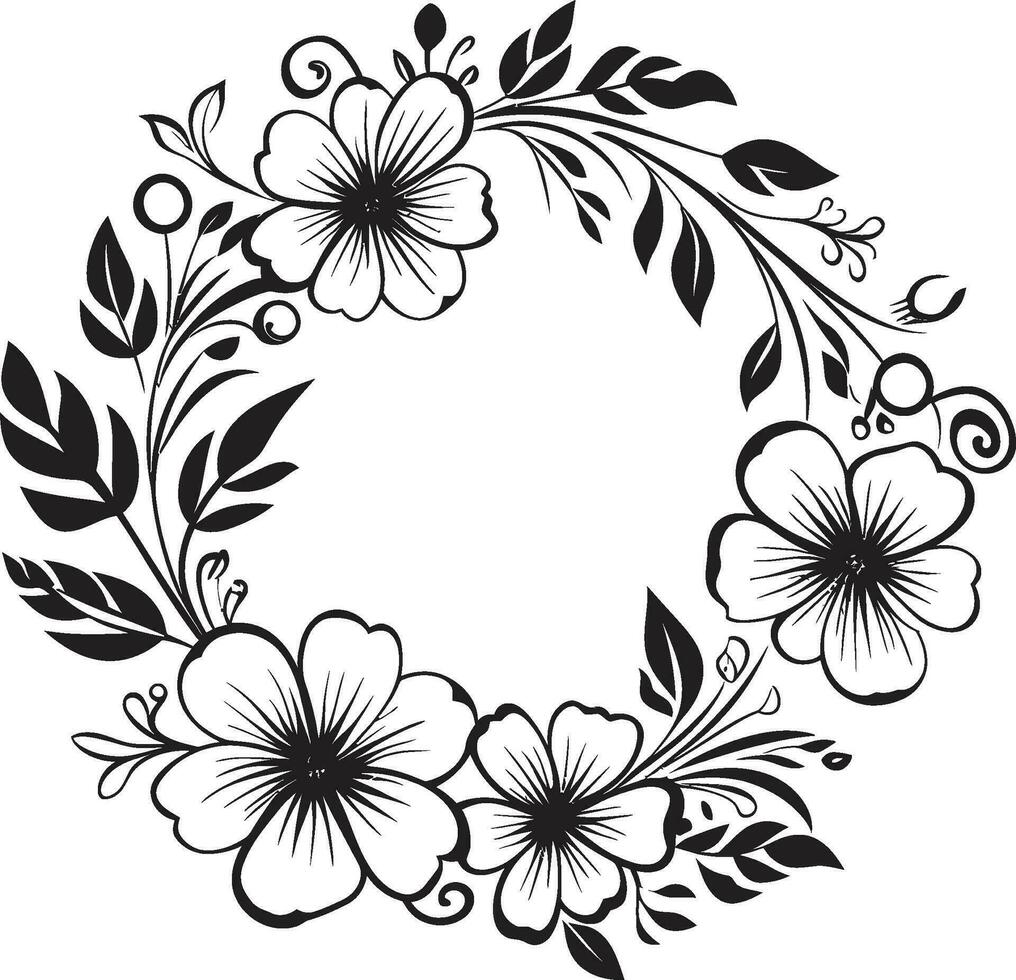 Elegant Wedding Wreath Artistic Vector Icon Design Graceful Floral Sketch Black Wreath Emblem