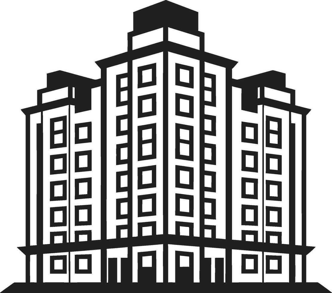 Metropolis Visions Multifloral Building Vector Icon in Cityscape Urban Heights Spectrum Multifloral Cityscape Vector Emblem