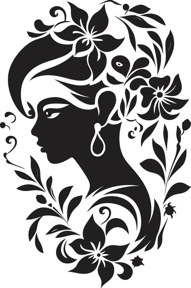 minimalista floral perfil vector mujer emblema sofisticado flora encanto negro vector icono