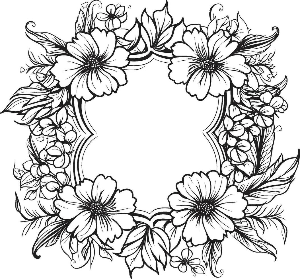 Midnight Majesty A Regal Crest Draped in Black Florals. Black Lace Blossom Intricate Elegance, Traced in Ink. vector