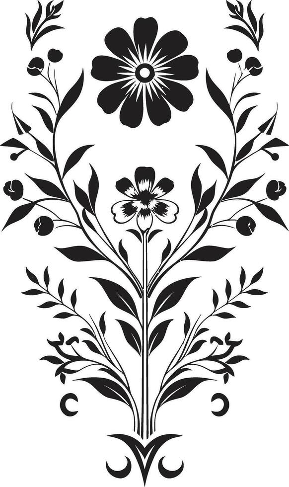 Abstract Petal Array Floral Tile Icon Design Tessellated Garden Black Vector Icon with Florals