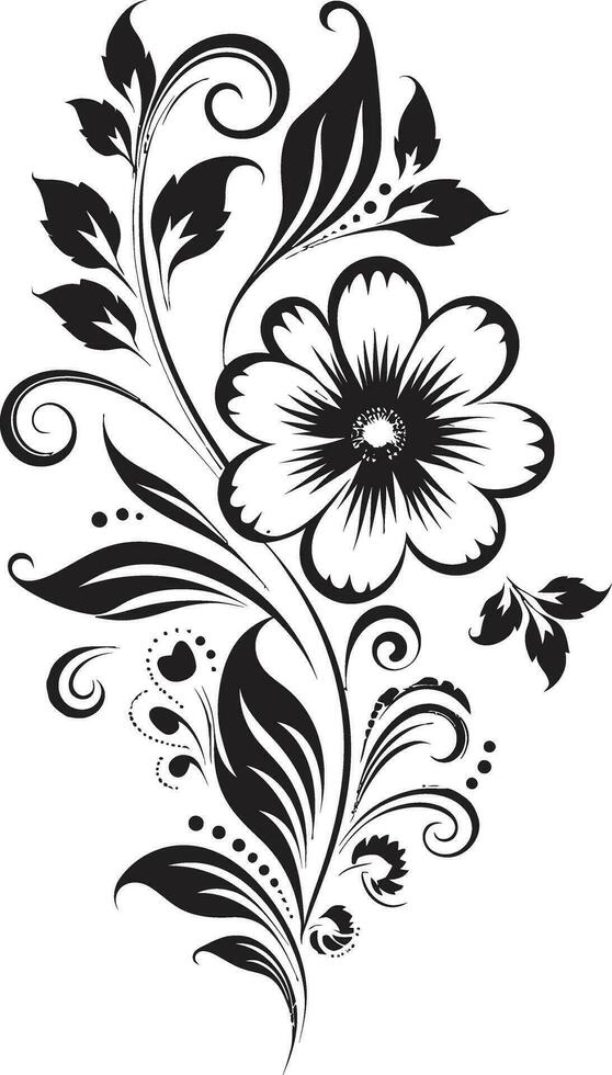 Noir Floral Sketch Hand Drawn Emblem Artistic Vector Scrolls Black Icon