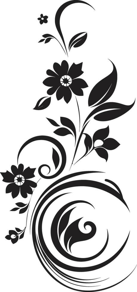 Whimsical Floral Essence Black Iconic Vector Vintage Botanical Elegance Hand Drawn Black
