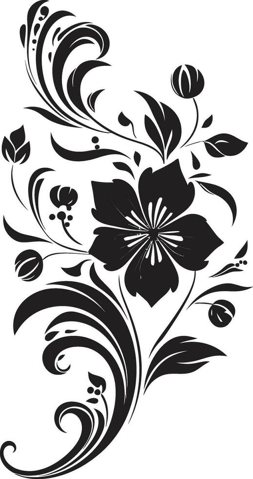 Expressive Floral Strokes Hand Rendered Vector Icon Bold Blossom Accents Black Design Element Logo