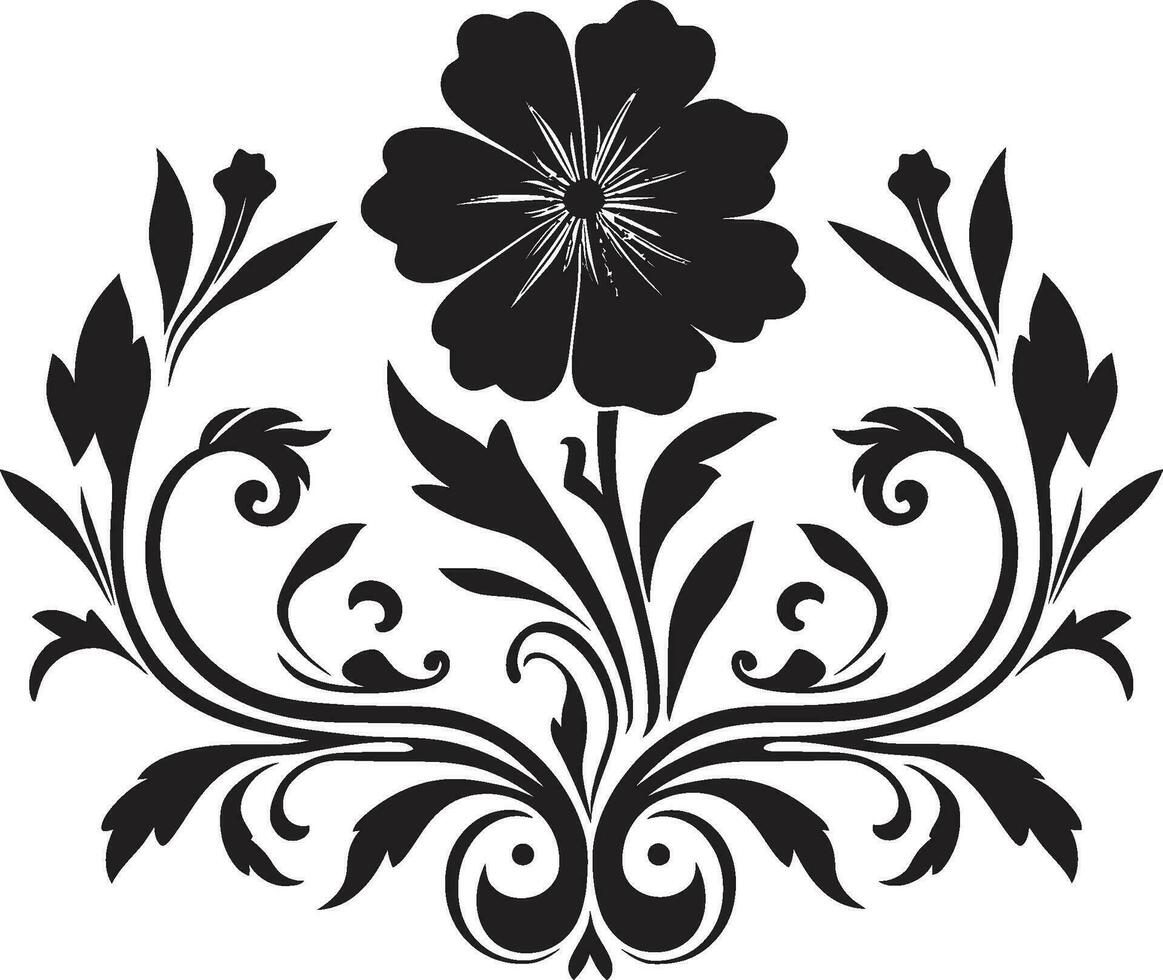 Structured Blooms Geometric Floral Design Floral Harmony Black Vector Tile Pattern