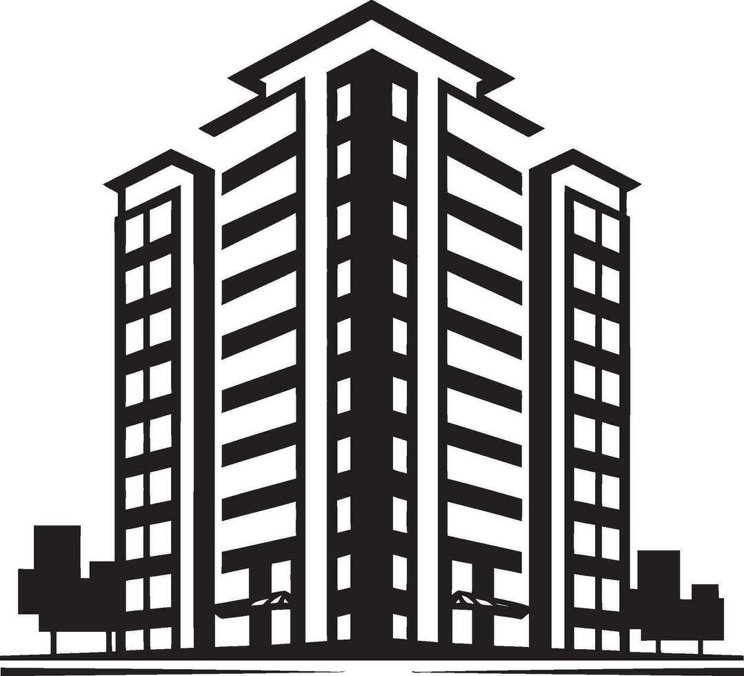 metrópoli silueta multipiso paisaje urbano vector emblema céntrico paisaje urbano multifloral edificio en vector icono