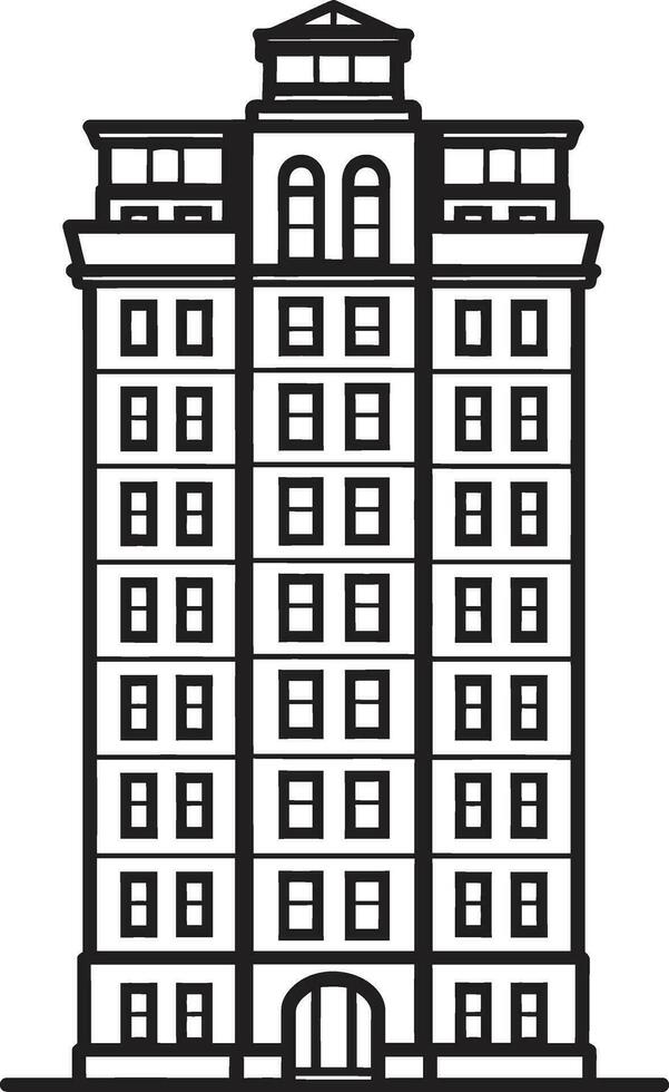 Urban Cityline Vista Multifloor Cityscape Vector Icon Design Downtown Skyscape Symphony Multifloor Building in Vector Logo
