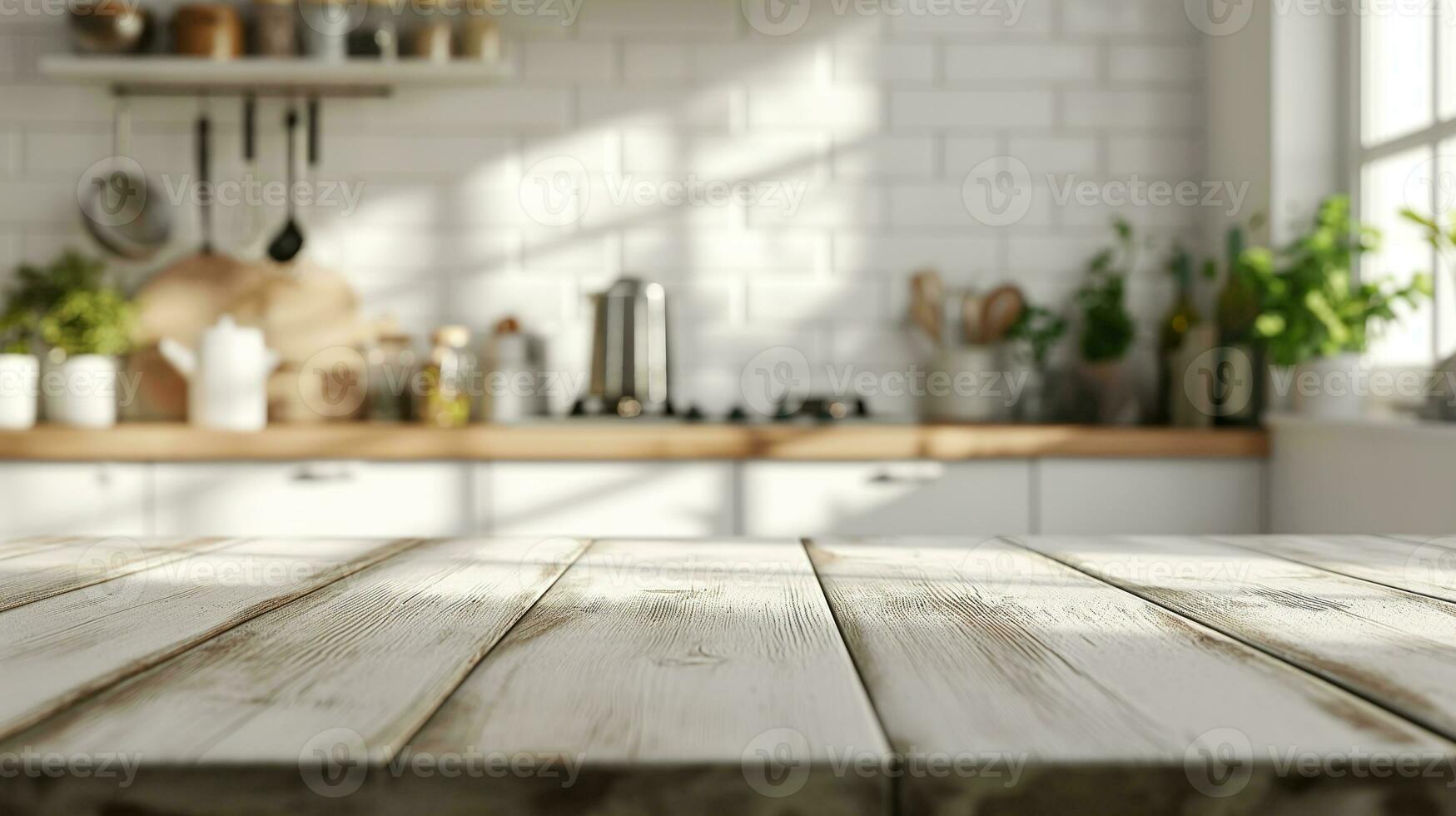 ai generado moderno blanco cocina encimera, vacío espacio, minimalista diseño foto
