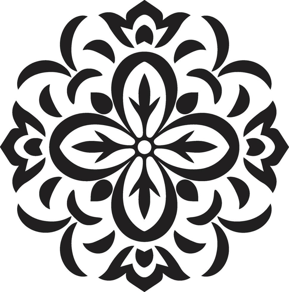 Floral Gridwork Geometric Vector Tile Logo Abstract Petal Patterns Black Floral Icon