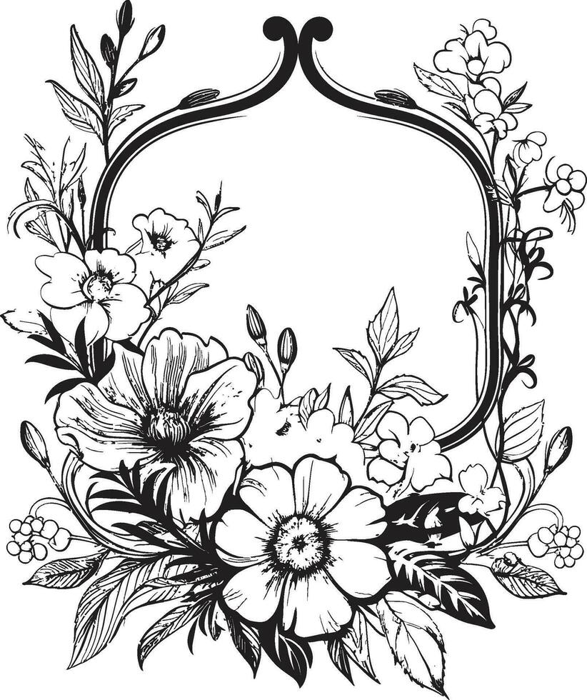 elegante florecer floral marco logo diseño botánico abrazo negro vector logo icono