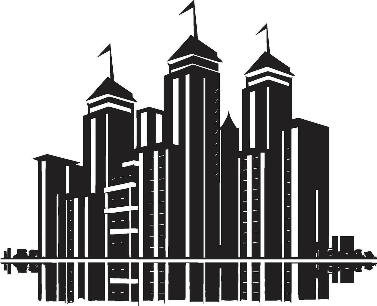 Downtown Tower Silhouette Multifloor Cityscape Vector Logo Cityline Skyscraper Impression Urban Multifloor Vector Logo