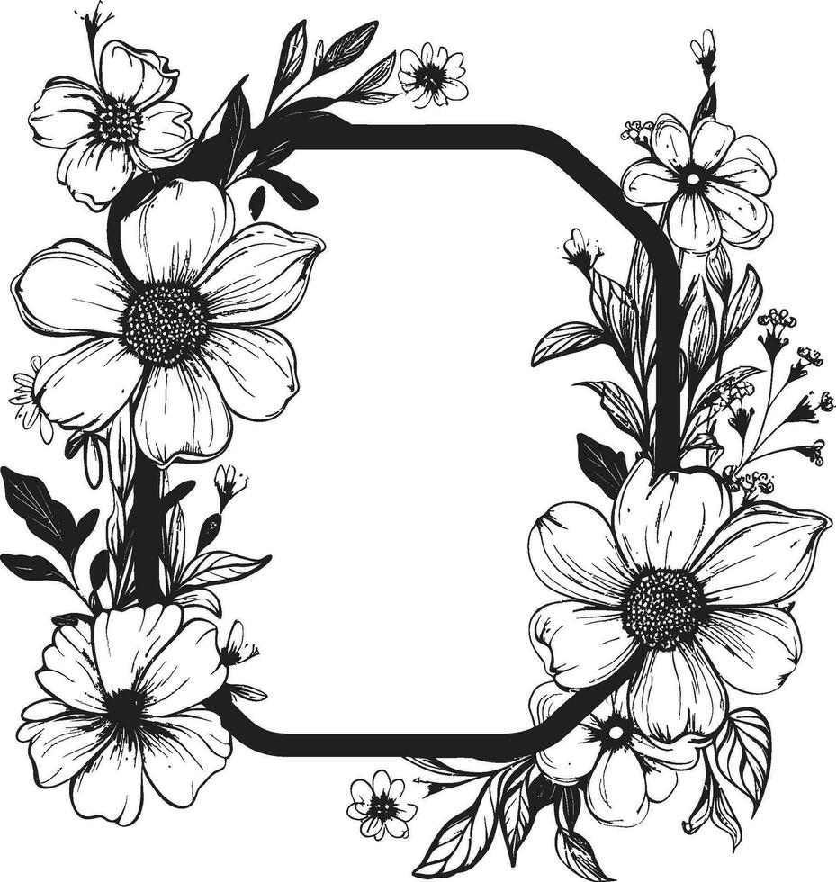 estético floral rodear negro marco icono majestuoso flor frontera decorativo negro logo vector