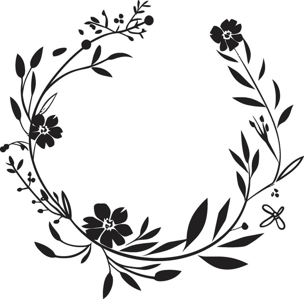 Artistic Bloom Cascade Floral Frame Logo Whimsical Floral Garden Black Vector Logo Icon
