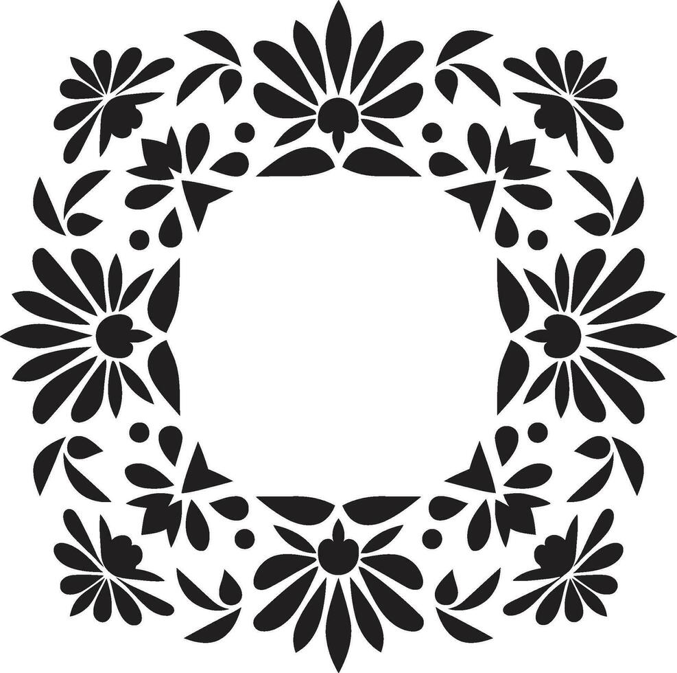 Petal Harmony Black Vector Florals Geometric Blossom Grid Floral Tile Icon