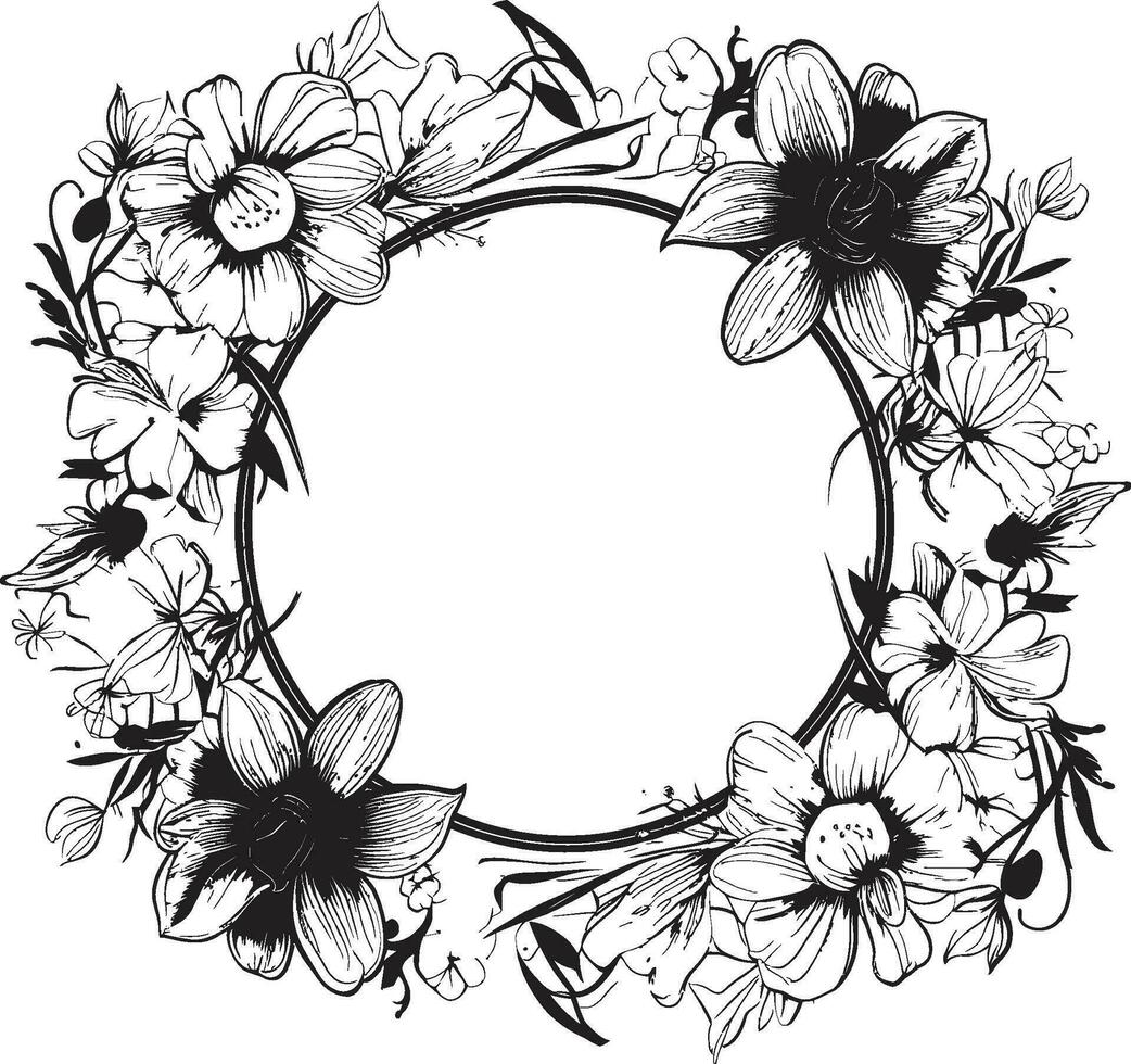 Whispering Petal Outline Decorative Black Icon Regal Floral Boundary Black Vector Frame