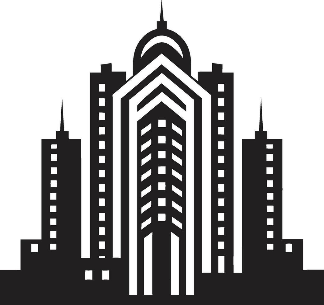 urbano alturas Plano multipiso paisaje urbano vector logo rascacielos ciudad vista bosquejo multipiso edificio en vector icono