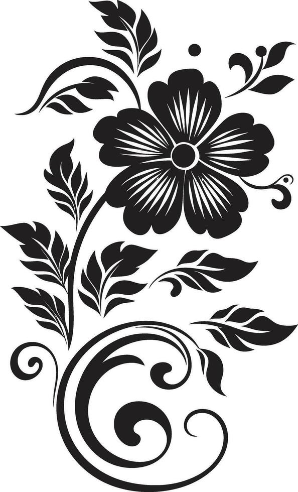 Intricate Noir Vine Iconic Vector Design Hand Drawn Floral Intricacy Black Icon