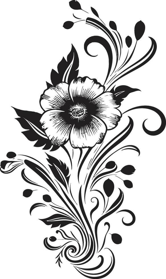 Elegant Botanical Impressions Black Iconic Design Mystical Floral Elegance Hand Rendered Black Vector Icon