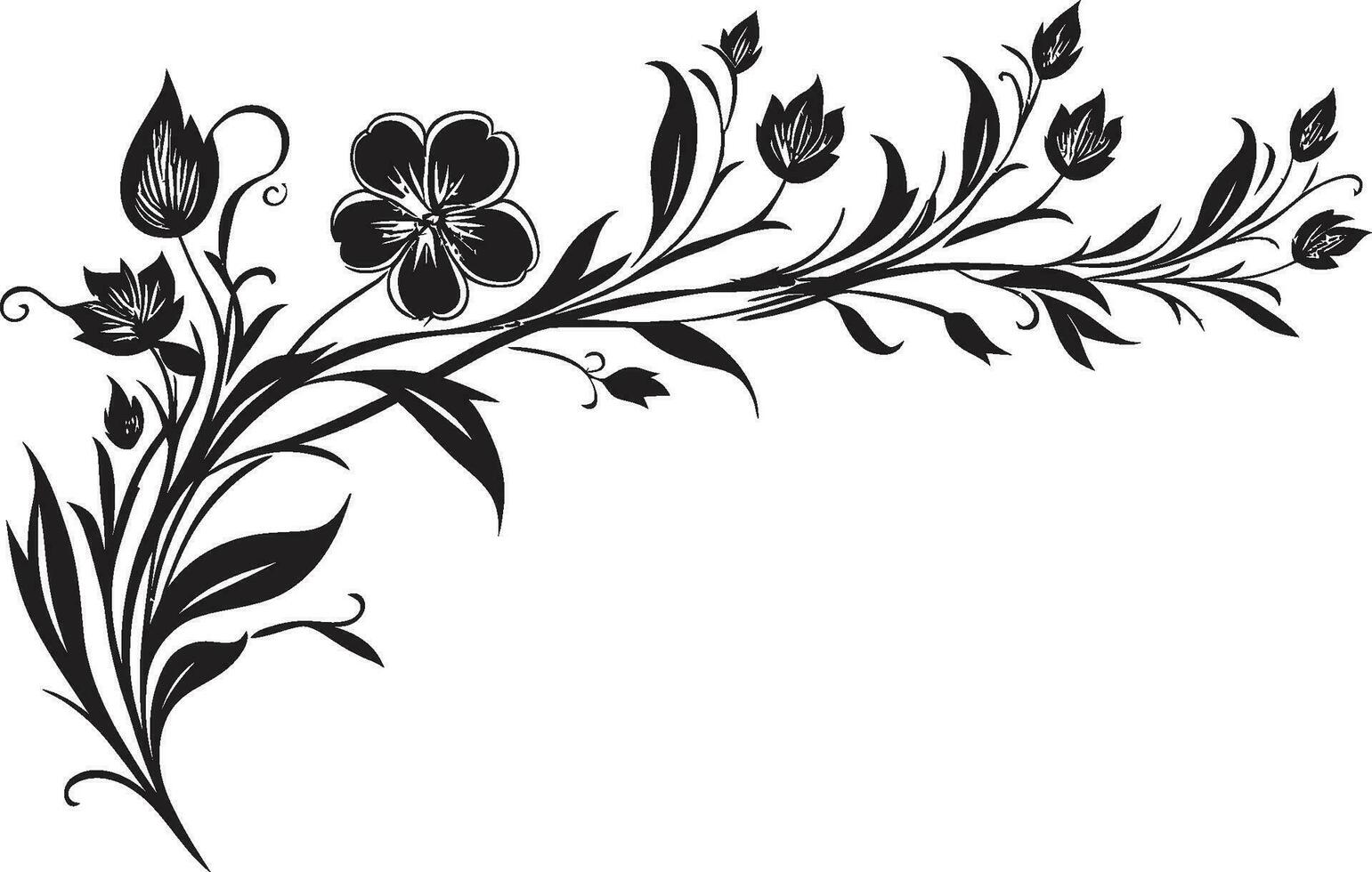Artistic Flora Hand Drawn Black Vector Icon Organic Elegance Floral Design Element in Black
