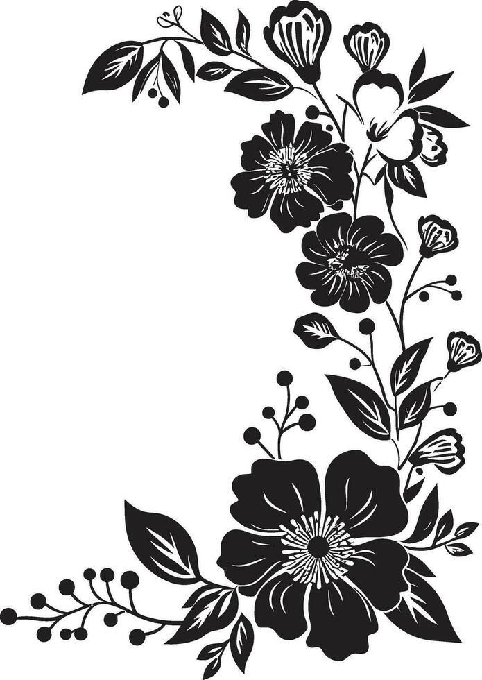 Whimsical Noir Petal Whispers Floral Vector Icons Graphite Blooms Ornate Black Floral Invitations