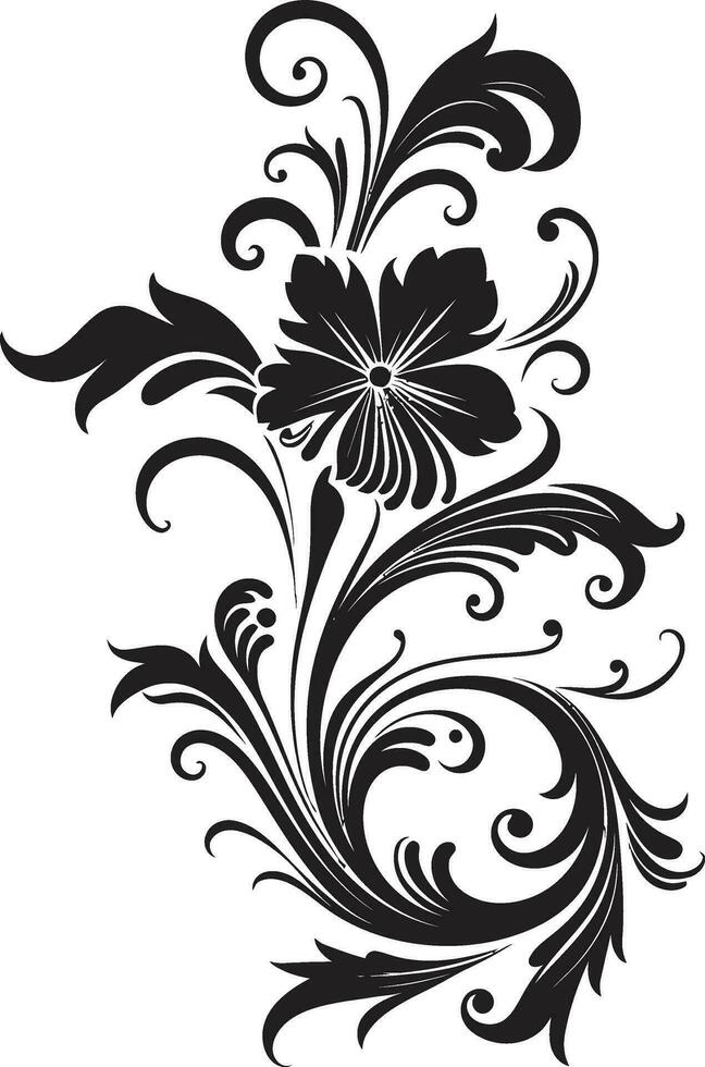 Intricate Blossom Accent Black Design Element Enchanting Botanical Illustration Iconic Vector