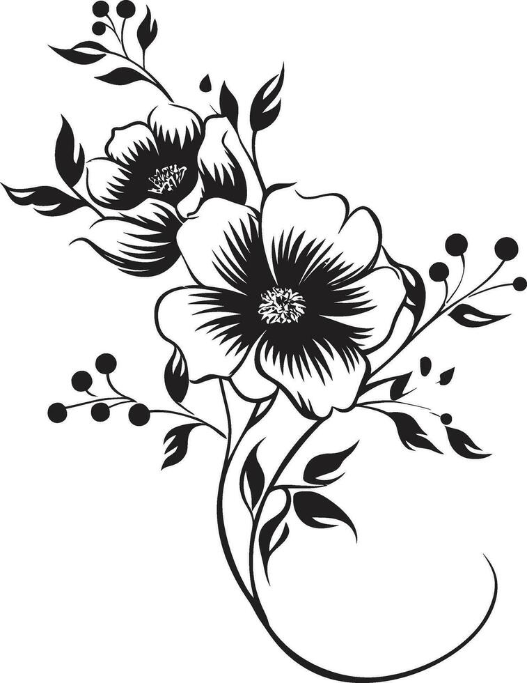 Noir Blossom Artistry Handcrafted Vector Icons Chic Inked Garden Whimsy Black Floral Logo Elements