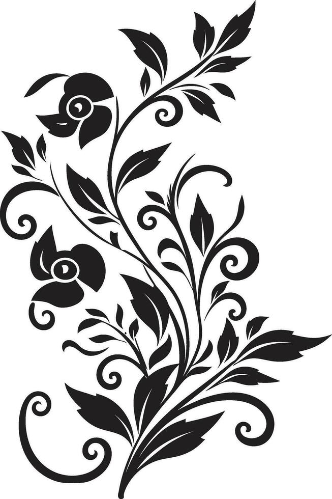 elegante botánico remolinos negro mano dibujado diseño elegante floral complejidades hecho a mano vector emblema